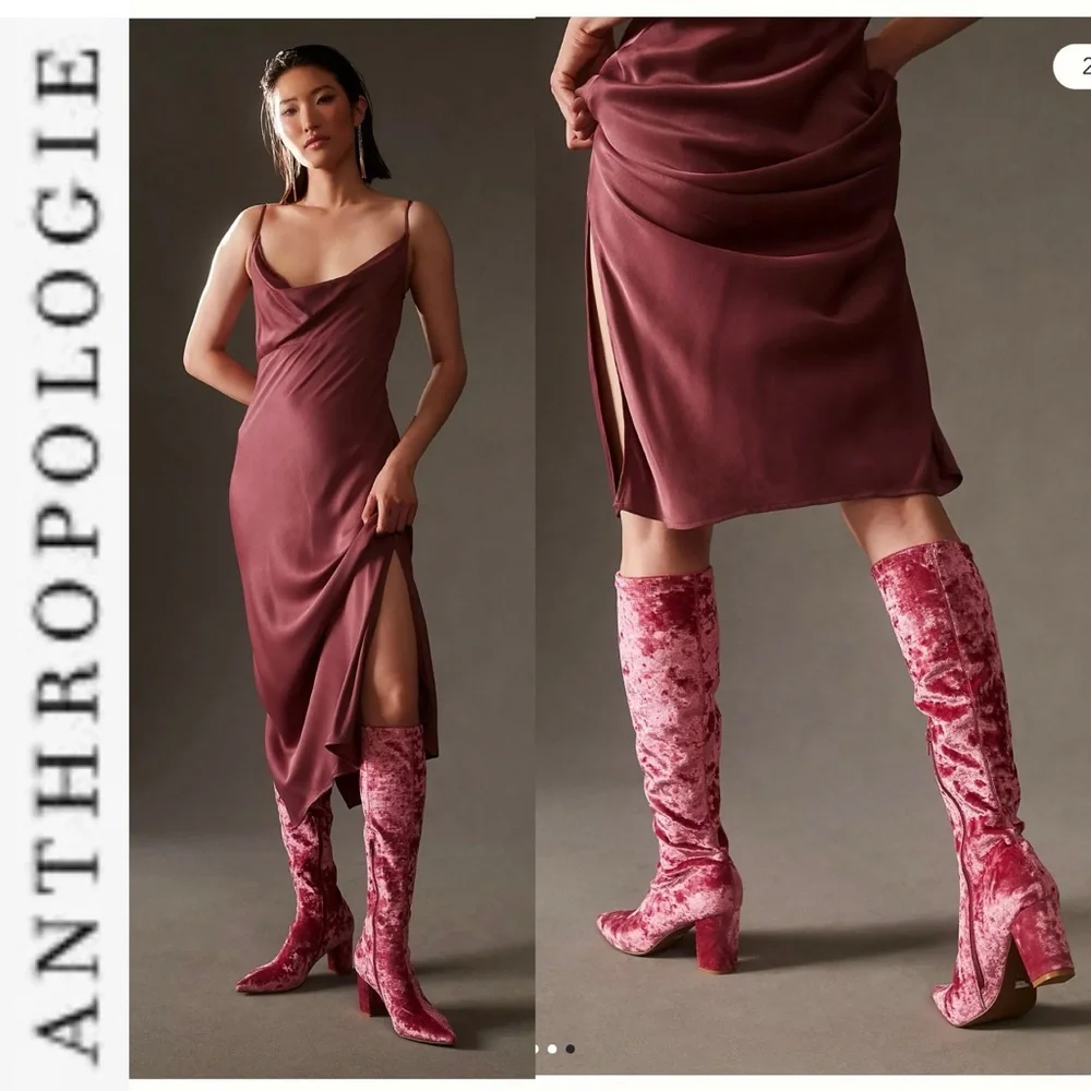 NEW Anthropologie x Silent D Komass Pink Crushed Velvet Boots 38 - Picture 3 of 11